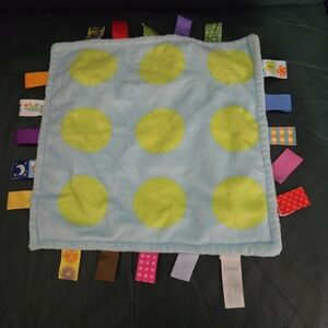 Taggies Green Blue Yellow Polka Dot Velour Lovey Baby Security Blanket Plush 12"